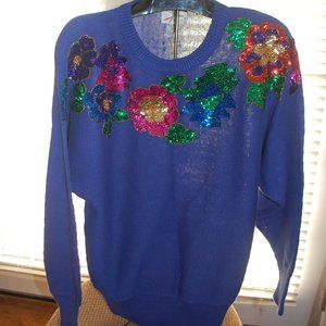 NWT Vintage Colorful Blue Sweater With Sequins New